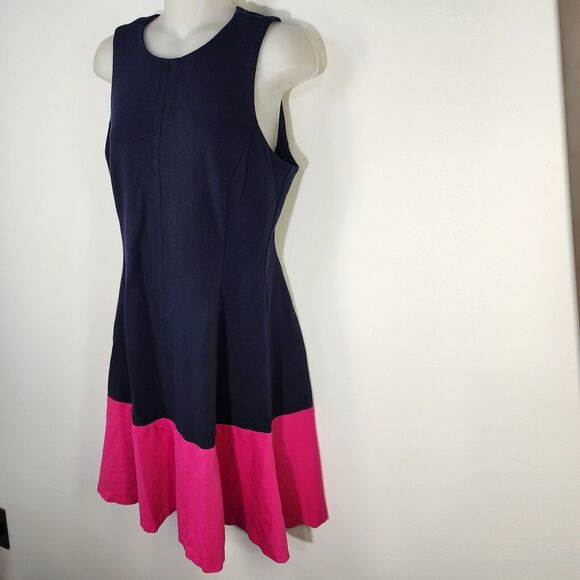 Eliza J Dress Size 6 Blue Pink Color Block Fit And Flare A Line Pockets Knee - Picture 4 of 12